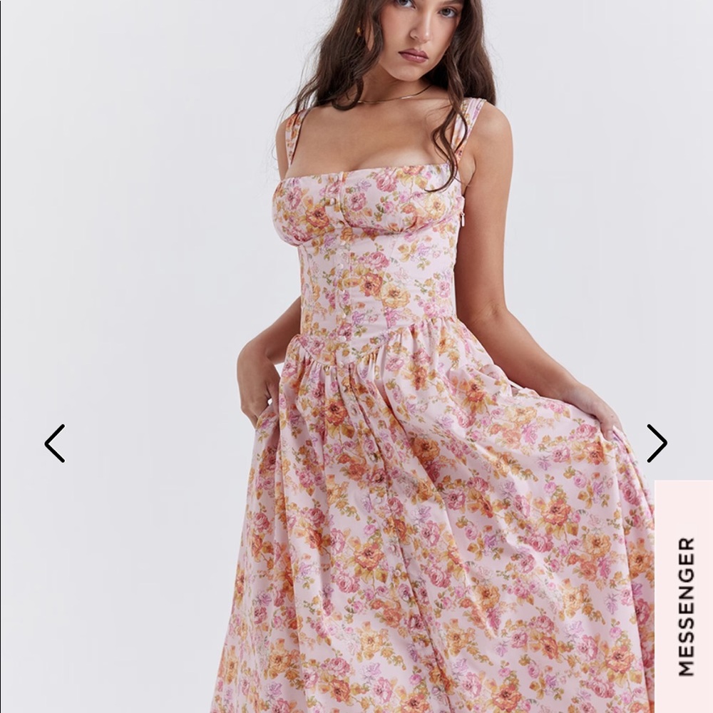 House of CB Tatiana  pink print floral midi dress